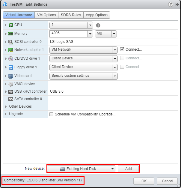 Add Existing Hard Drives to New VM with lower Hardware Compatibility Level