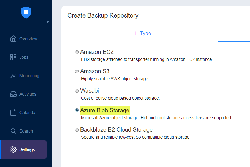 Azure Blob Storage repository in NAKIVO Backup Replication v10.7
