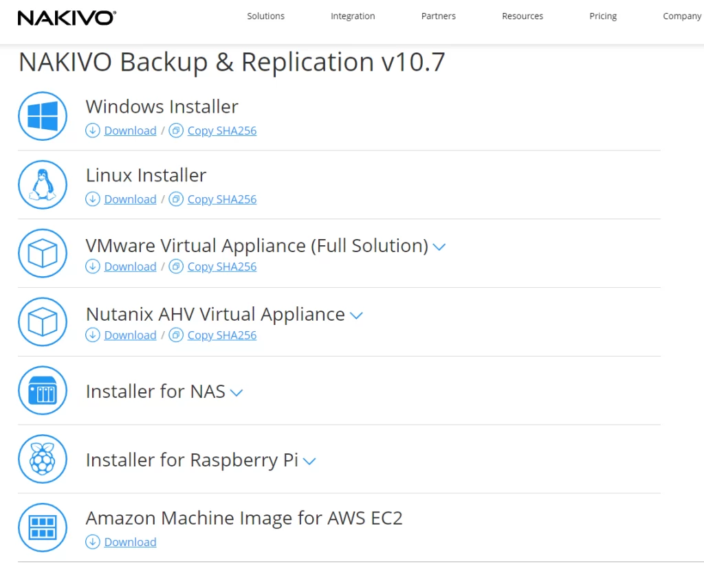 Installation options with NAKIVO Backup Replication v10.7