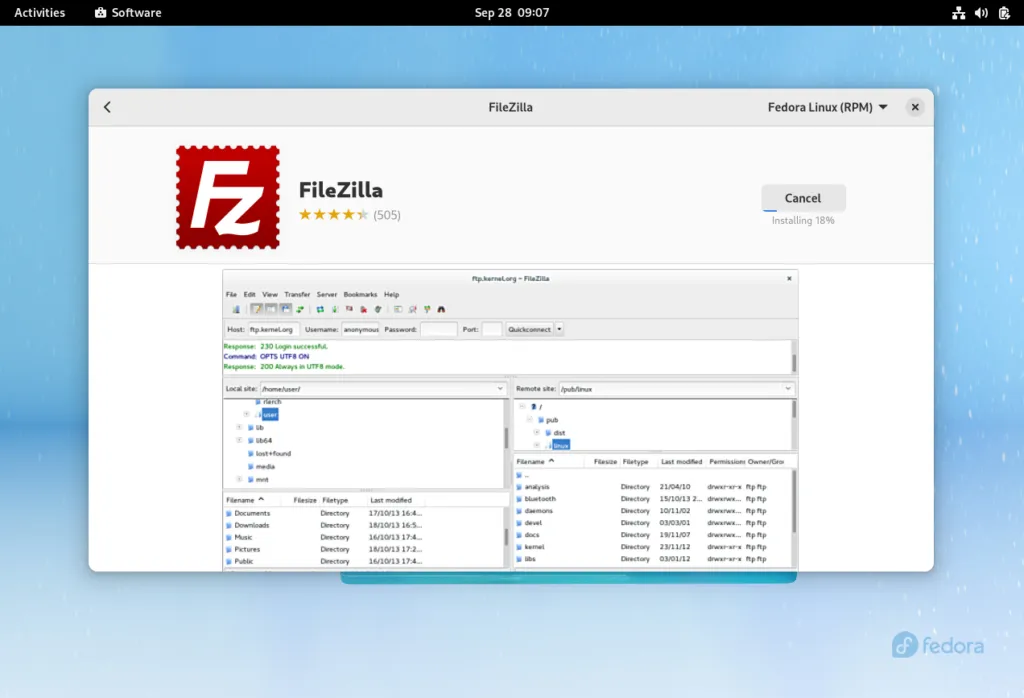Fedora 36 İş İstasyonuna FileZilla Nasıl Kurulur?